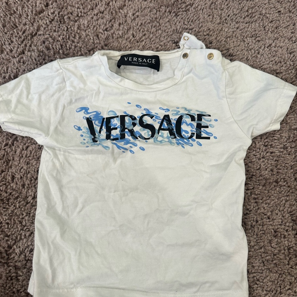 Versace White Short Sleeve Tee with Watercolor Logo